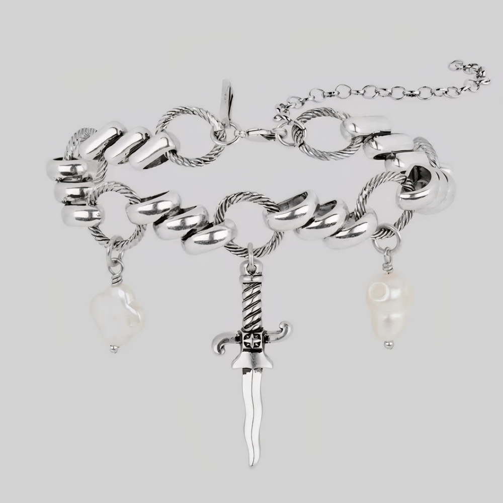 Elegant Silver Bracelet with Pearl Charms
